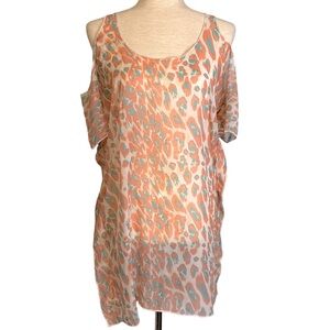 Lovers + Friends Open/Cold Shoulder Animal Print Tunic‎ Cover Up Small Polyester